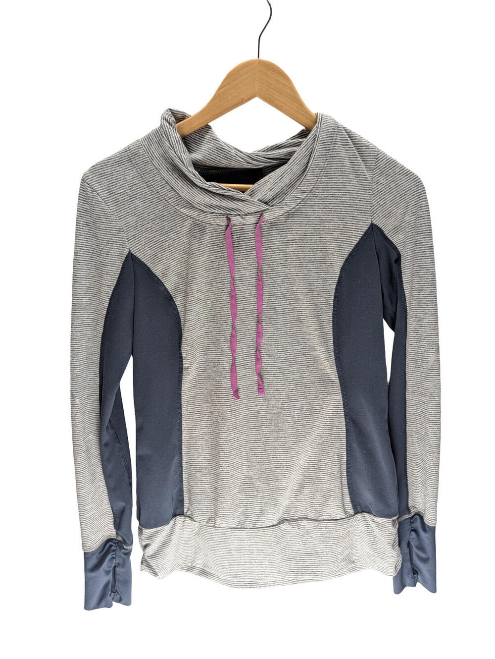 Kiwi Kate Striped Cowl Neck Hoodie w/ Ruched Back – Small